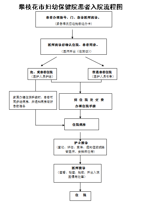 攀枝花市妇幼保健院患者入院转院出院流程图